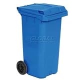 Mobile Trash Container With Lid - 32 Gallon Blue