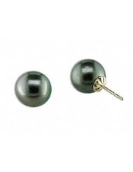14kt white gold 11-12mm Tahitian stud earring. Standard Quality-Top 60% clean, some blemishes on back side-medium luster.