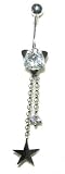 14 karat White Gold Belly Button Ring Trillion Gem in Star Setting