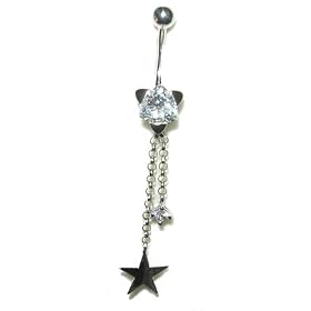 14 karat White Gold Belly Button Ring Trillion Gem in Star Setting by 