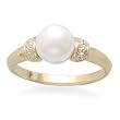 7.5-8mm Cultured Freshwater Pearl and Diamond 14K Yellow Gold Ring with Wood Box