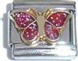 Clearly Charming Red Glitter Butterfly Italian Charm Bracelet Link