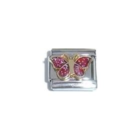 Clearly Charming Red Glitter Butterfly Italian Charm Bracelet Link
