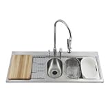 Kohler K-3326L-3 PRO TaskCenter double-basin kitchen sink with drainboard at left and three-hole fau