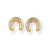14k Gold Polished & Rhodium Horseshoe Post Earrings