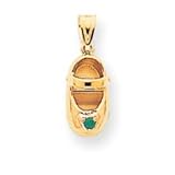 14k Gold 3-D May Emerald Engraveable Baby Shoe Charm