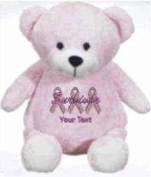 21rttb5R24L Stuffed 14 teddy bear with personalized custom embroidered Breast Cancer Survivor pink support ribbons