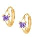 Baby 14K Yellow Gold Huggie Hoop Amethyst C.Z. Butterfly Earrings