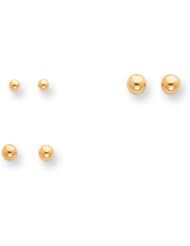 Solid 14k Gold Polished 3 Pair Set Childs Ball Earrings