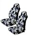 A Set of 2 Universal-fit Hawaiian Front Bucket Seat Covers for SUV / Truck Seats with Armrest - Blue Hawaiian Hibiscus Floral Print