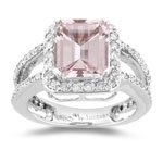 0.71 Cts Diamond & 2.65 Cts Morganite Ring in 14K White Gold
