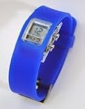 GSI Quality Waterproof Silicone Gel Sporty Wrist Band Watch - Square Face Digital LCD Style, For Children And Sports - Blue