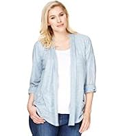 Plus Pleated Neck Metallic Effect Cardigan with Linen