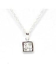 Toc Sterling Silver Square Cubic Zirconia Pendant on 18 Inch Chain