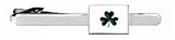 Patriotic rhodium plated and enamel Shamrock tie clip with presentation box.