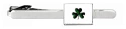 Patriotic rhodium plated and enamel Shamrock tie clip with presentation box.