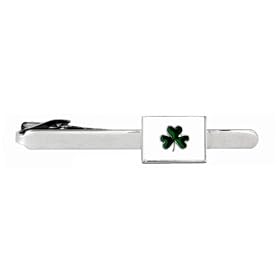 Patriotic rhodium plated and enamel Shamrock tie clip with presentation box. by 