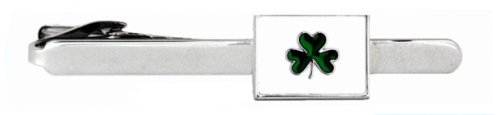 Patriotic rhodium plated and enamel Shamrock tie clip with presentation box.