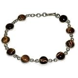 Gifts for Girls - Tiger's Eye Gemstone and Sterling Silver Jewellery Link Bracelet 7.25"