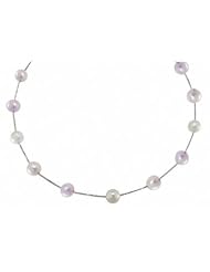 14k white gold 9-10mm multi color freshwater cultured pearl station necklace, 17"