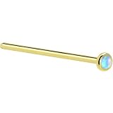 Solid 14KT Yellow Gold 2mm Light Blue Synthetic Opal Straight Fishtail 3/4 - 20 Gauge