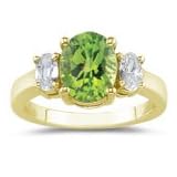 0.25 Cts Diamond and 0.50 Cts Peridot Ring in 14K Yellow Gold