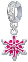 Hot Pink Snowflake with Hot Pink Crystal Clear Crystal Rondelle Charm Bead
