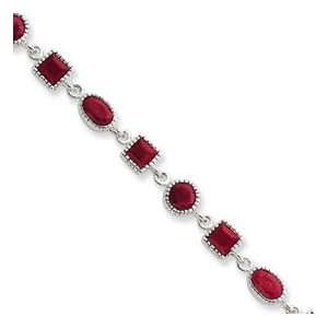 Sterling Silver Ruby Bracelet - 7 Inch - Lobster Claw by