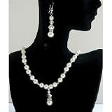 Brd594 White Pearls Genuine Swarovski Ab Crystals Bridal Jewelry Handcrafted Pearls & Crystals Necklace Set with Gift Box