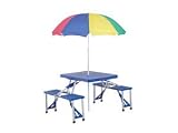 Picnic Plus Blue Folding Picnic Table with Umbrella 34-in.