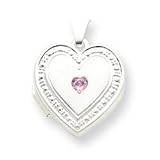 Sterling Silver Pink CZ 18mm Heart Locket