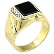 Men's Classic Line Black Genuine Nature Stone Onyx Two-Tone Ring, Size: 8-13