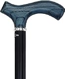 Denim Blue Ash Fritz Walking Cane With Black Beechwood Shaft and Silver Collar