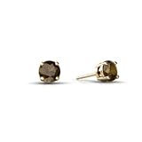 14K Yellow Gold Genuine Round Smoky Quartz Stud Earrings