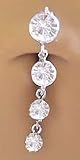 Cz clear 4 Swarovski Gems Dangle Reverse Belly Navel body jewelry piercing bar Ring