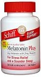 Schiff Melatonin Plus 3 mg Melatonin with 25 mg Theanine - For Stress Relief and a Sounder Sleep - 300 Tablets