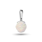 14K White Gold Genuine Round Opal and Diamond Pendant