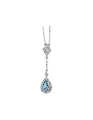 Ann Harrington Jewelry 14k White Gold 1/6 Ct Tw Diamond And 6x4 mm Pear Shape Genuine Aquamarine Vintage Style Necklace