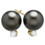 0.15 Ct Diamond & 12.5-13mm Tahitian Cultured Pearl (AA) Earrings in 14K Yellow
