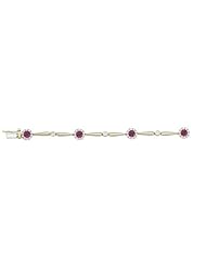 14K Yellow Gold 1.43ct Bezel and Pure Gold Link White Diamond & Ruby Bracelet