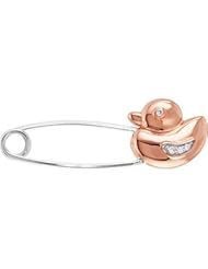 14K Rose White Gold & Youth Duck Brooch With Diamonds And Packaging