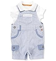 2 Piece Autograph Pure Cotton Striped Bibshort Dungaree Outfit