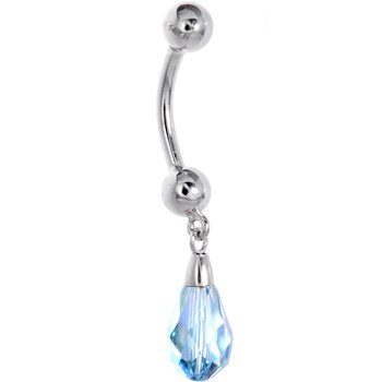 Childrens Toyshop  Jewelry : Solid 14KT White Gold AQUA Swarovski® Crystal Drop Belly Ring