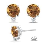 0.06 Ct Diamond and 2.12 Ct Citrine Earrings in 14K White Gold
