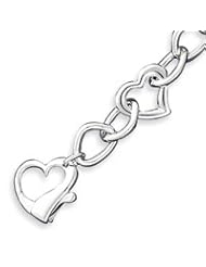 Sterling Silver Polished 3-D Heart Link Bracelet - 7.5 Inch