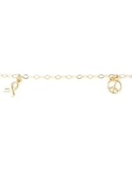 10k Yellow Gold Peace-sign Awareness Ribbon Link Chain Lobster-claw Womens Ladies Fashion Anklet - 10" Inch Length