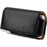 BLACK EXECUTIVE NOBLE LEATHER SIDE CASE POUCH (With Spring Belt Clip) for Palm Treo 600, 650, 680, 700, 700w, 700wx, 750 / HTC 8925 TILT, XV-6800 Mogul, 8525 TYTN, MDA 8100, 8125 / Samsung SCH-i760, SCH-i730 [Retail Packaging]