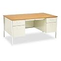 HON COMPANY 34000 Series Double Pedestal Desk, 60w x 30d x 29-1/2h, Medium Oak/Putty