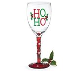 Set Of 4 Hand Blown Ho Ho Holiday Wine Glasses With Holly Festive Christmas Dining