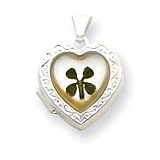 Sterling Silver MOP with 4 Leaf Clover 2-Frame Heart Locket